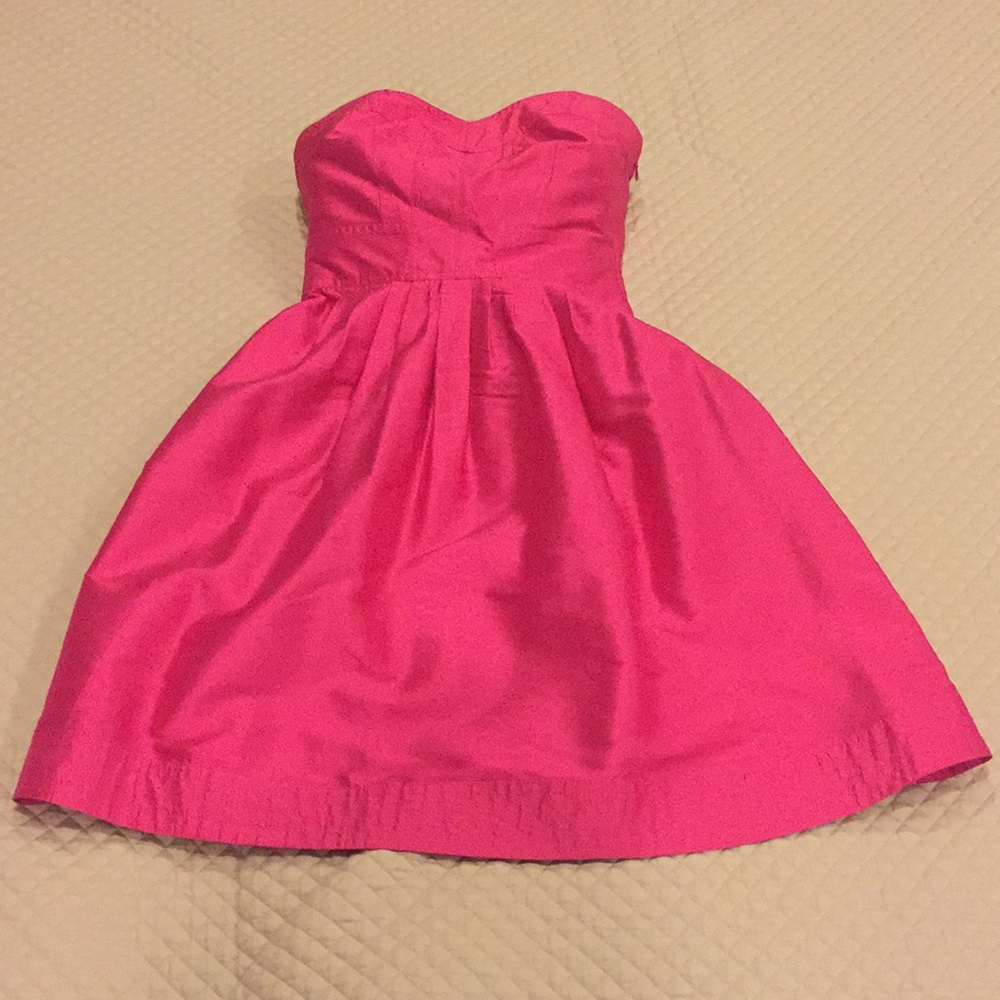 DVF hot pink silk strapless silk Bowenia dress
